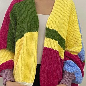 Over Size Cardigan Hand-Knitted Color Block